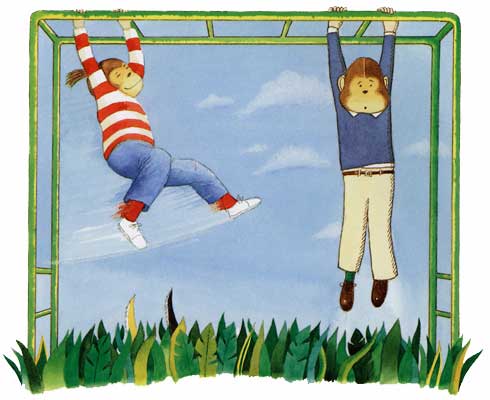 Smudge and Victoria on the climbing frame