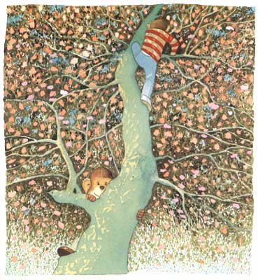 Charles and Smudge climbing a tree